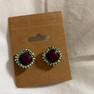 Vintage Chic Purple and Gold Stud Earrings